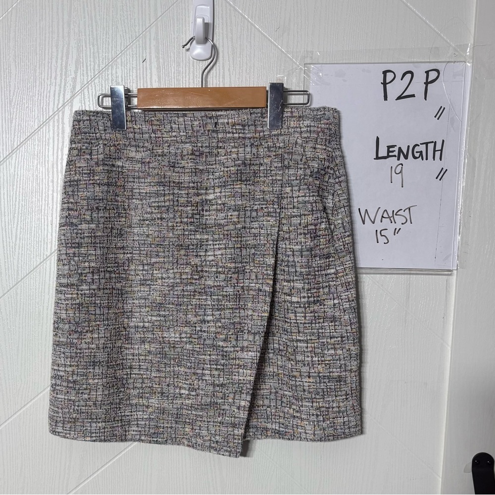 Crystal Kobe Multi-Color Tweed Faux Wrap Mini Skirt Medium‎ Workwear Academic - Picture 2 of 8